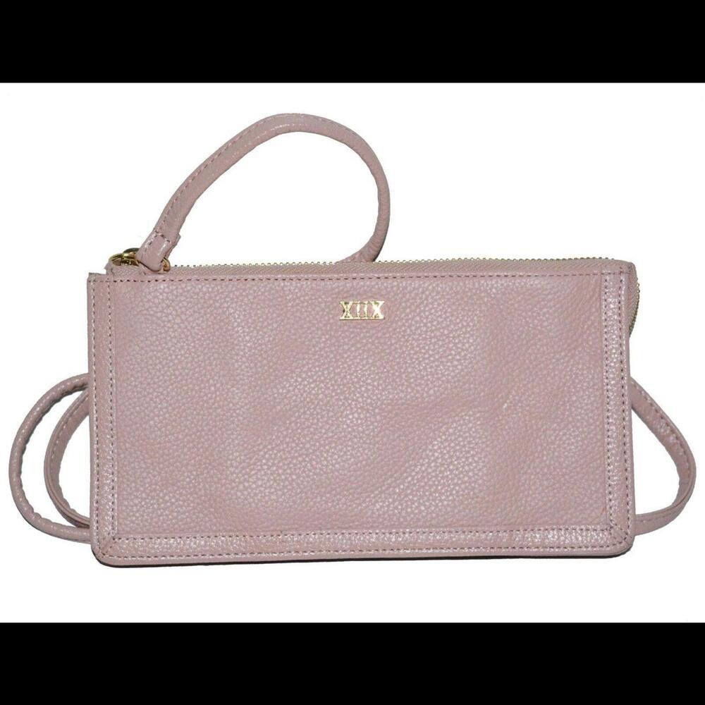 XIIX Crossbody Bag Genuine Leather Organizer Wallet Purse In Blush Pink